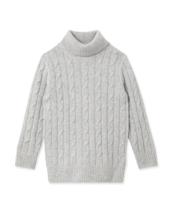 NPeal Boys Children Cable Roll Neck Cashmere Jumper In Fumo Grey