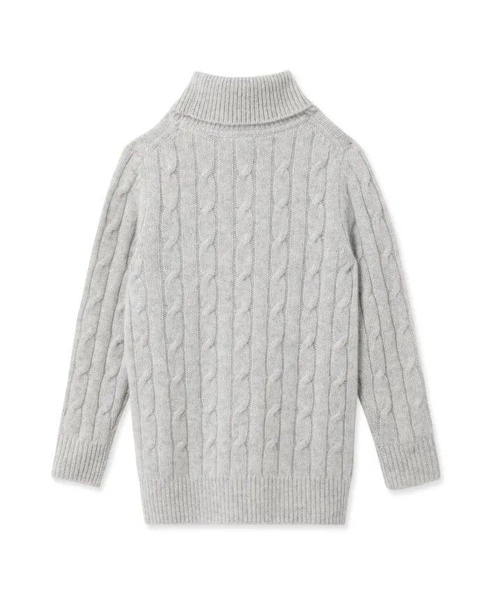 NPeal Boys Children Cable Roll Neck Cashmere Jumper In Fumo Grey