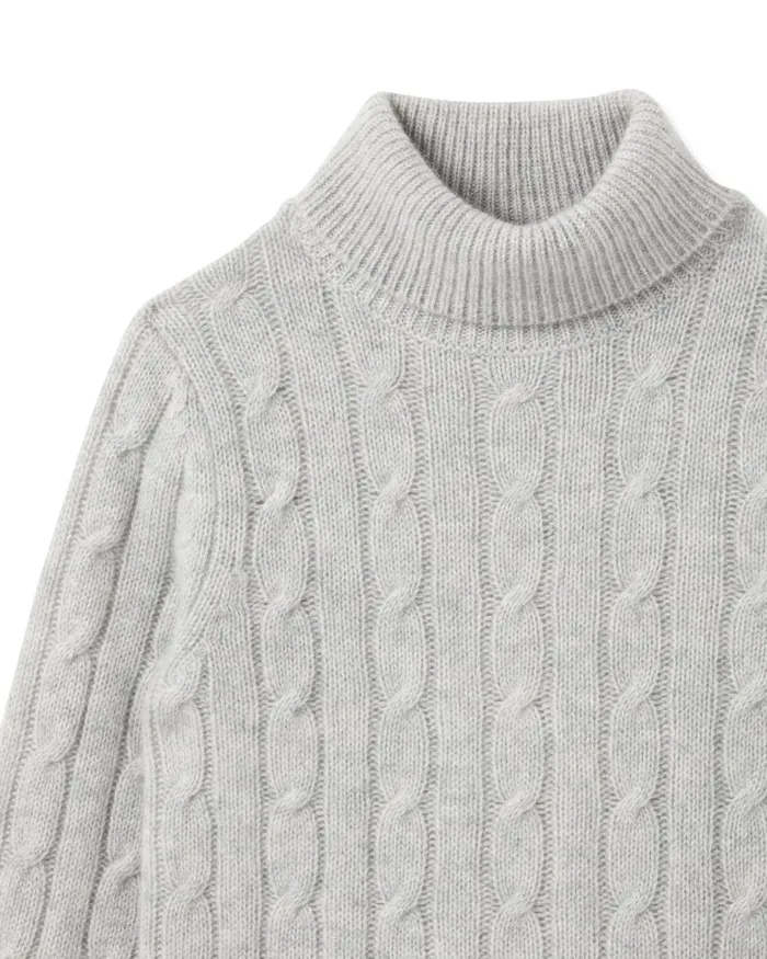 NPeal Boys Children Cable Roll Neck Cashmere Jumper In Fumo Grey