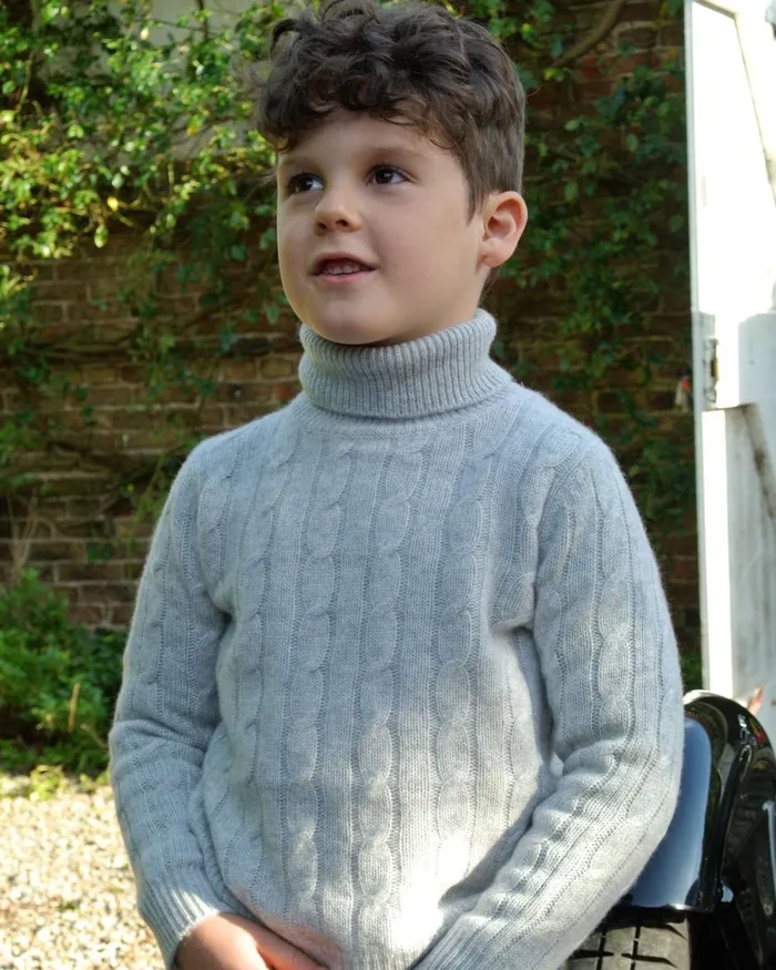 NPeal Boys Children Cable Roll Neck Cashmere Jumper In Fumo Grey