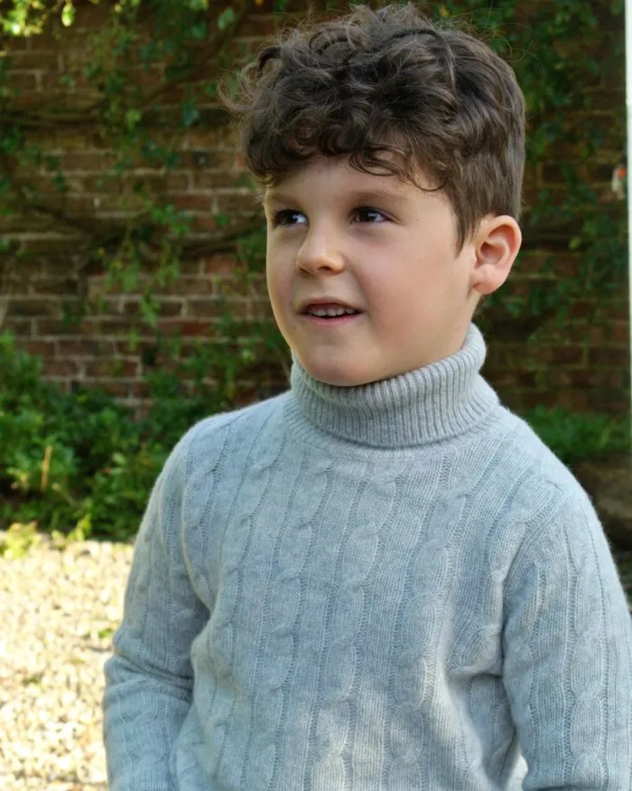 NPeal Boys Children Cable Roll Neck Cashmere Jumper In Fumo Grey