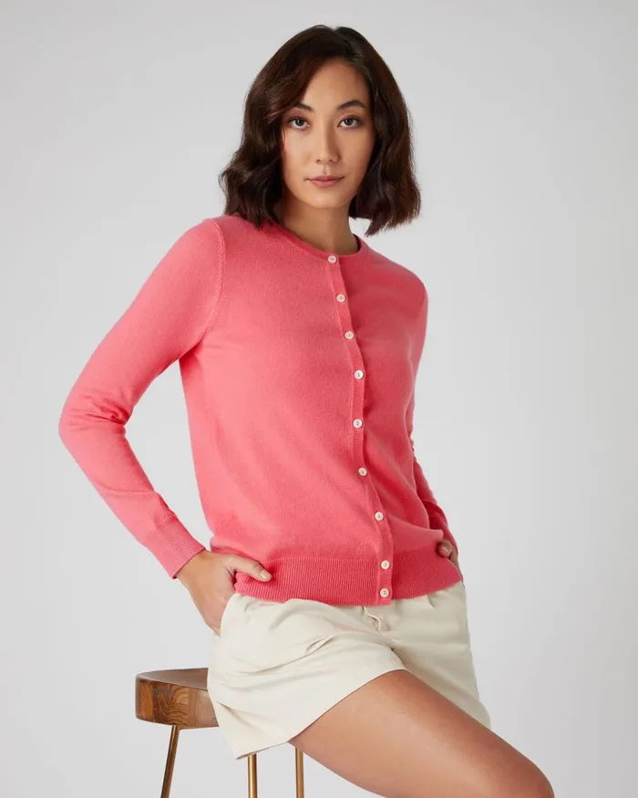 NPeal Cardigans Women Round Neck Cashmere Cardigan In Peony Pink