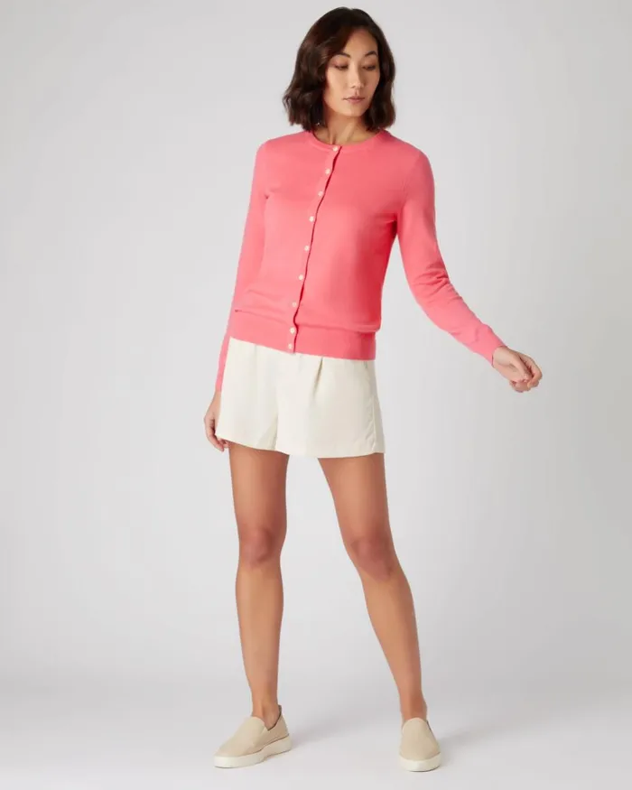 NPeal Cardigans Women Round Neck Cashmere Cardigan In Peony Pink