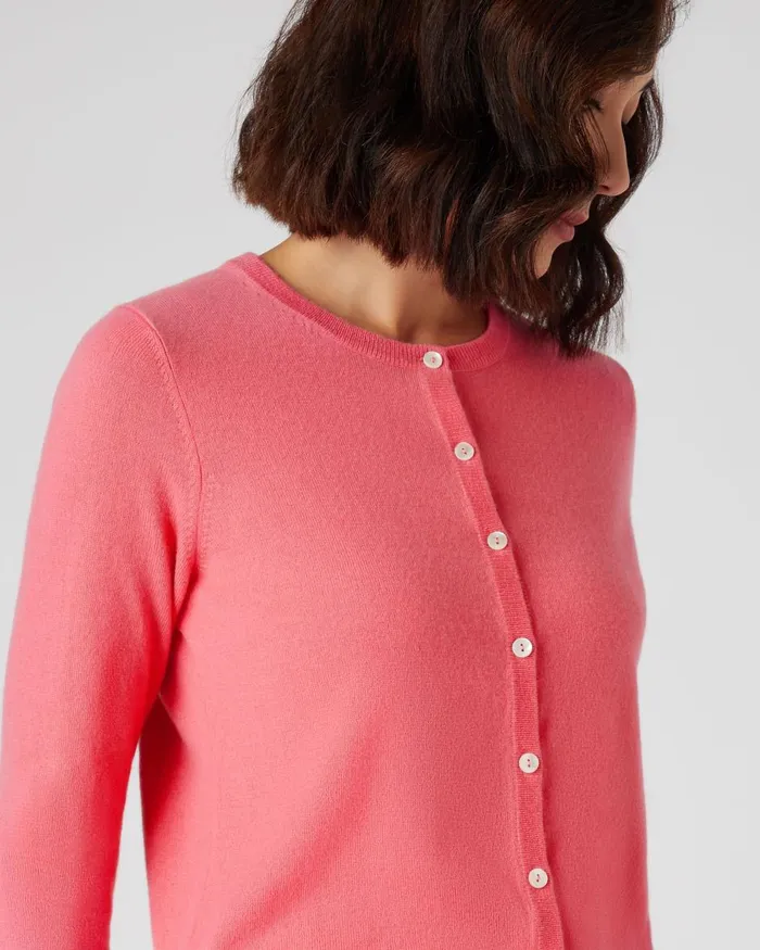 NPeal Cardigans Women Round Neck Cashmere Cardigan In Peony Pink