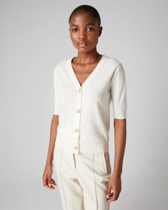 NPeal Cardigans Women Short Sleeve Cashmere Cardigan In New Ivory White
