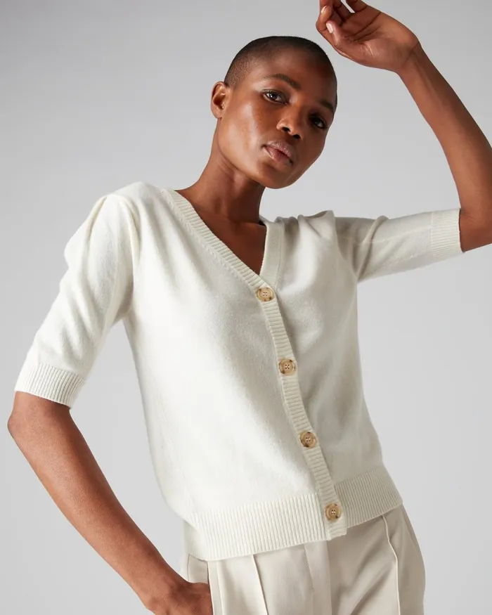 NPeal Cardigans Women Short Sleeve Cashmere Cardigan In New Ivory White