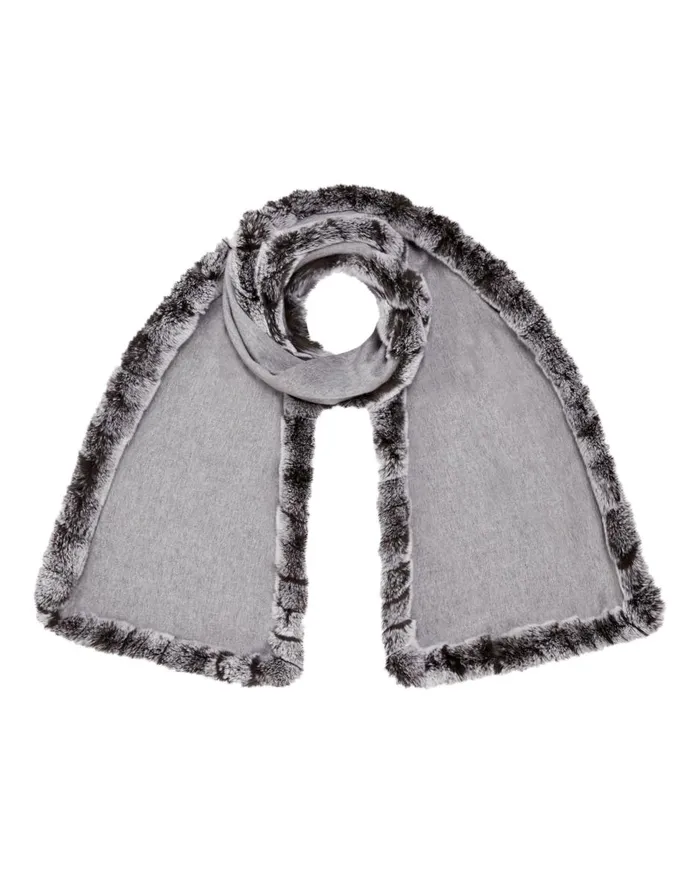NPeal Cashmere Scarves Women Cashmere Scarf With Fur Trim In Flannel Grey