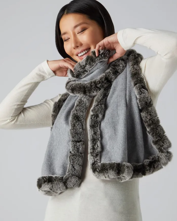 NPeal Cashmere Scarves Women Cashmere Scarf With Fur Trim In Flannel Grey