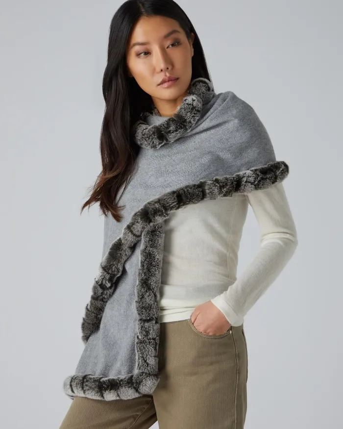 NPeal Cashmere Scarves Women Cashmere Scarf With Fur Trim In Flannel Grey