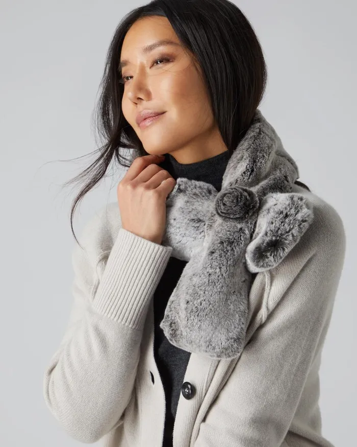 NPeal Cashmere Scarves Women Fur Neck Warmer In Charcoal Grey Tipped Fur