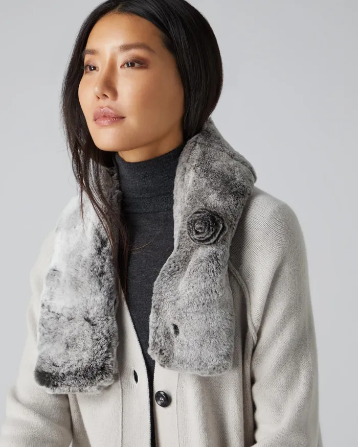 NPeal Cashmere Scarves Women Fur Neck Warmer In Charcoal Grey Tipped Fur