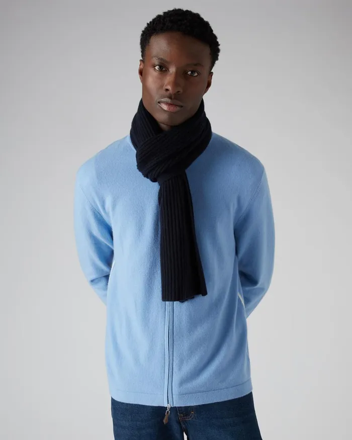 NPeal Cashmere Scarves WomenMen Unisex Short Ribbed Cashmere Scarf In Navy Blue