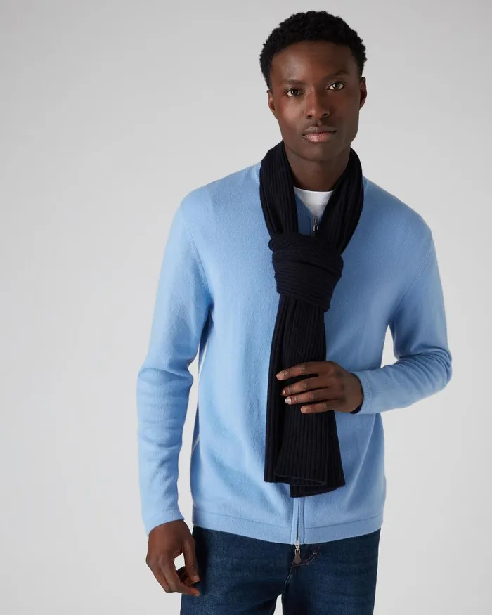 NPeal Cashmere Scarves WomenMen Unisex Short Ribbed Cashmere Scarf In Navy Blue