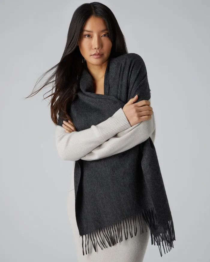 NPeal Cashmere Scarves Women Unisex Large Woven Cashmere Scarf In Dark Charcoal Grey