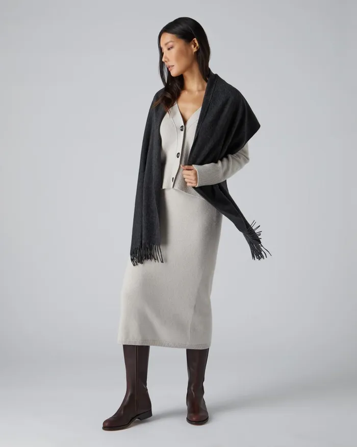 NPeal Cashmere Scarves Women Unisex Large Woven Cashmere Scarf In Dark Charcoal Grey