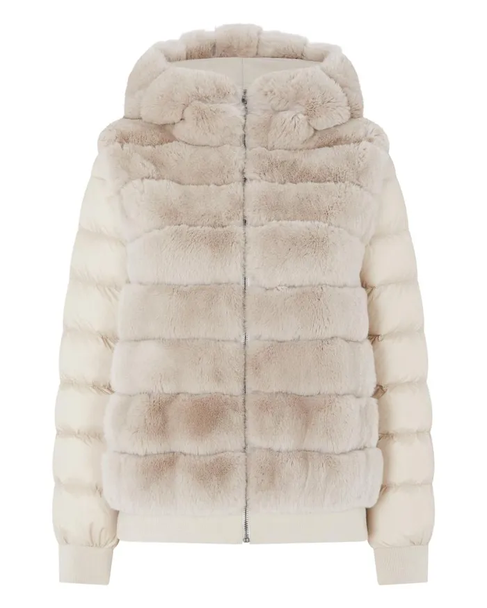 NPeal Coats and Jackets Women Detachable Sleeve Hooded Rex Jacket In Snow Grey