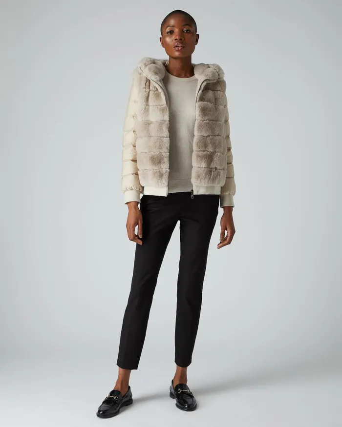NPeal Coats and Jackets Women Detachable Sleeve Hooded Rex Jacket In Snow Grey