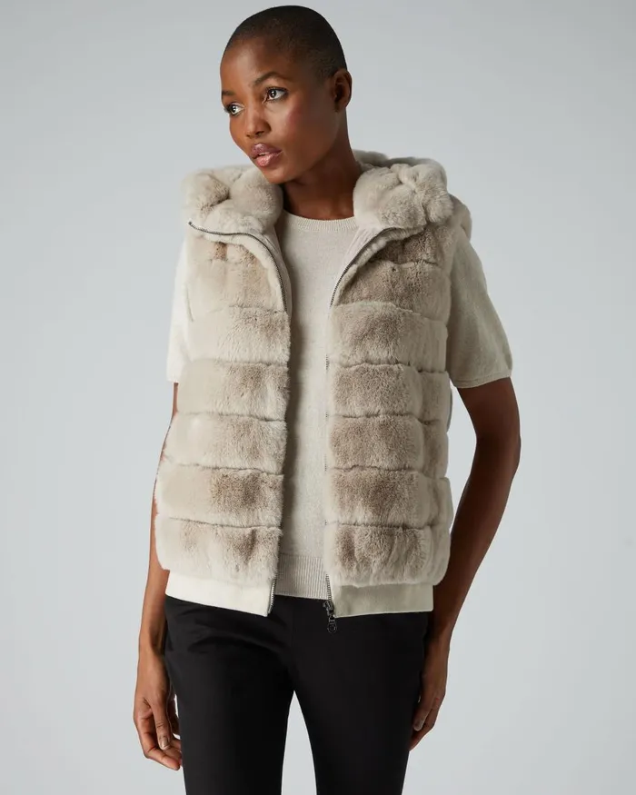 NPeal Coats and Jackets Women Detachable Sleeve Hooded Rex Jacket In Snow Grey