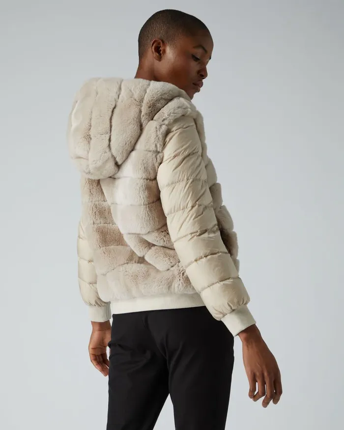 NPeal Coats and Jackets Women Detachable Sleeve Hooded Rex Jacket In Snow Grey