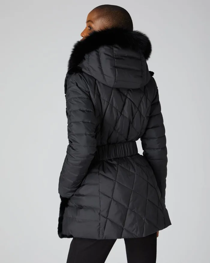 NPeal Coats and Jackets Women Fur Panel Hooded Down Coat In Black