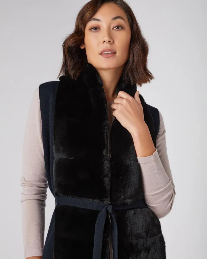 NPeal Coats and Jackets Women Fur Placket Milano Cashmere Gilet In Navy Blue