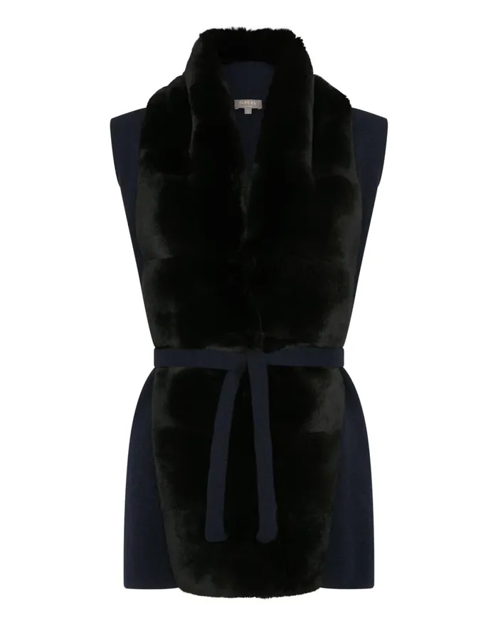 NPeal Coats and Jackets Women Fur Placket Milano Cashmere Gilet In Navy Blue