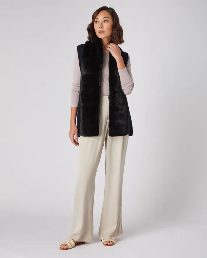NPeal Coats and Jackets Women Fur Placket Milano Cashmere Gilet In Navy Blue
