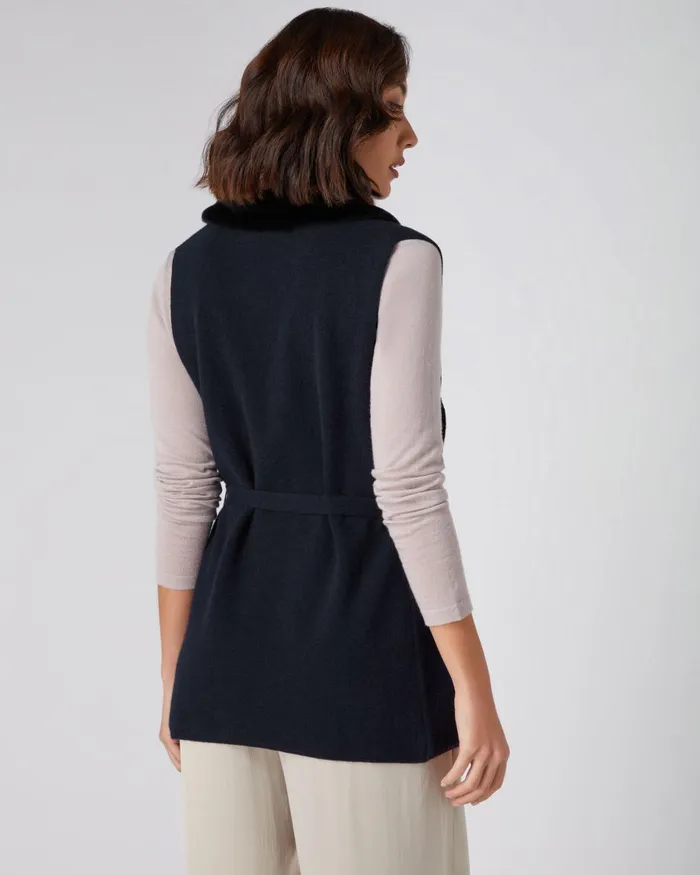 NPeal Coats and Jackets Women Fur Placket Milano Cashmere Gilet In Navy Blue