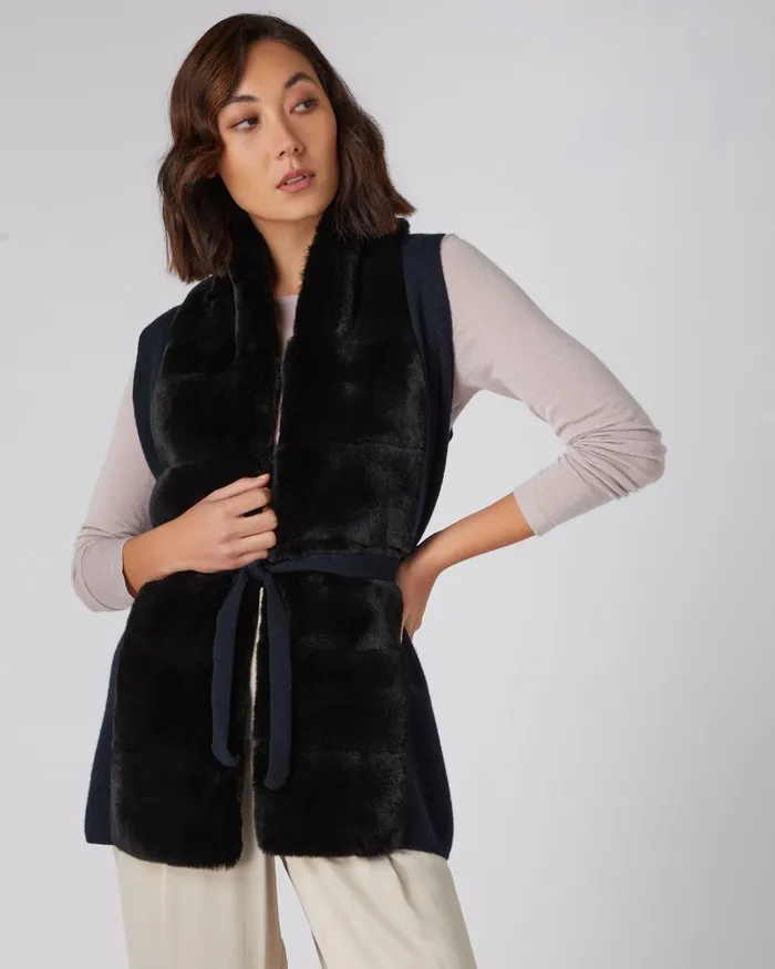 NPeal Coats and Jackets Women Fur Placket Milano Cashmere Gilet In Navy Blue