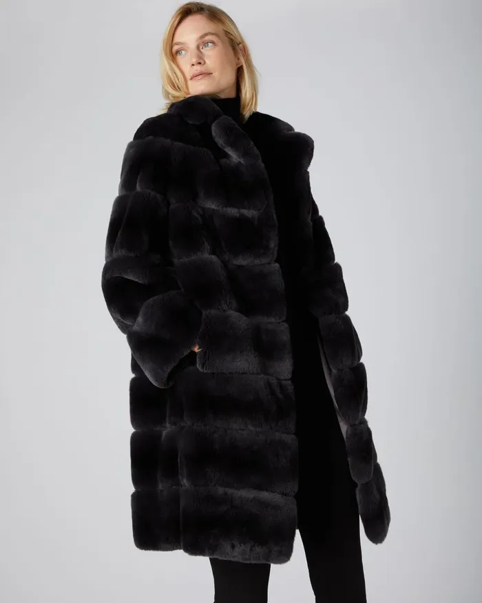 NPeal Coats and Jackets Women Long Rex Rabbit Coat In Dark Grey