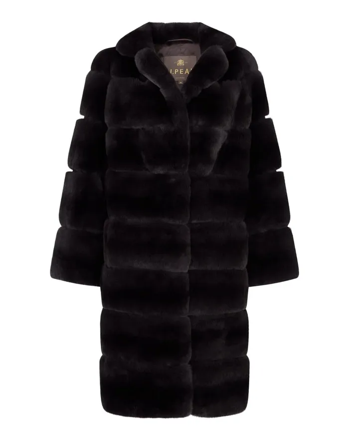NPeal Coats and Jackets Women Long Rex Rabbit Coat In Dark Grey