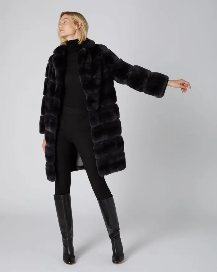 NPeal Coats and Jackets Women Long Rex Rabbit Coat In Dark Grey