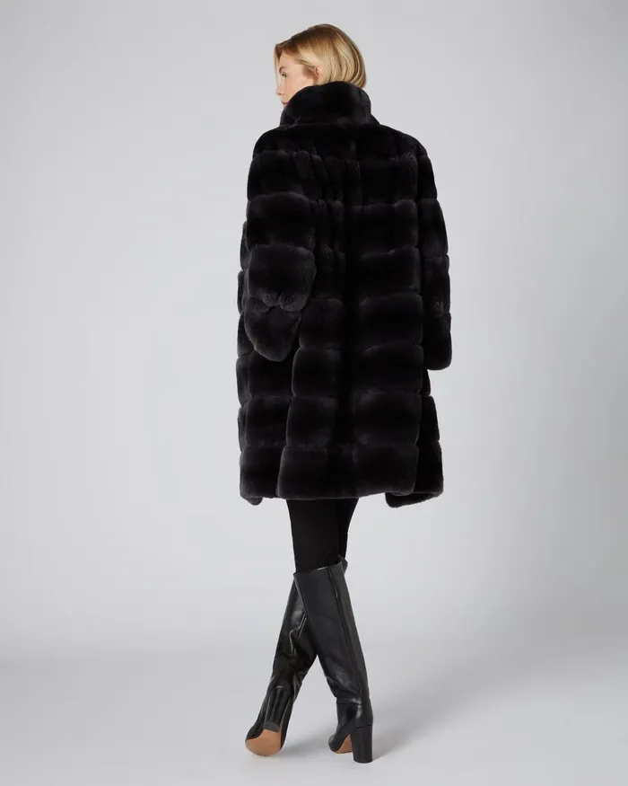 NPeal Coats and Jackets Women Long Rex Rabbit Coat In Dark Grey