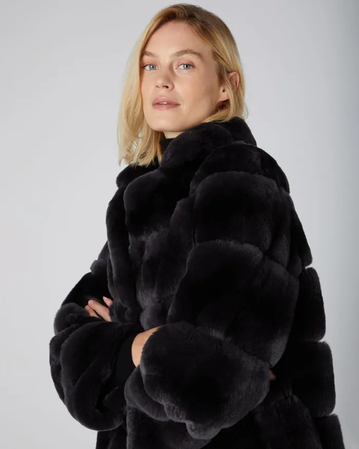NPeal Coats and Jackets Women Long Rex Rabbit Coat In Dark Grey