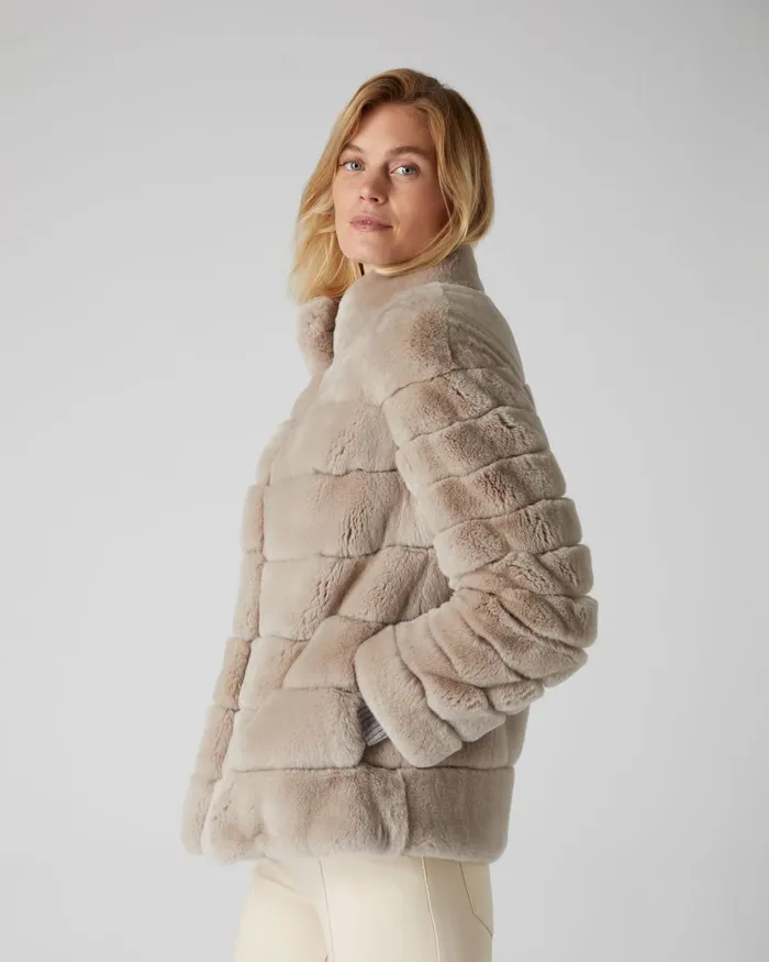 NPeal Coats and Jackets Women Rex Fur Ribbed Jacket In Snow Grey