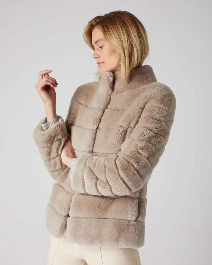 NPeal Coats and Jackets Women Rex Fur Ribbed Jacket In Snow Grey