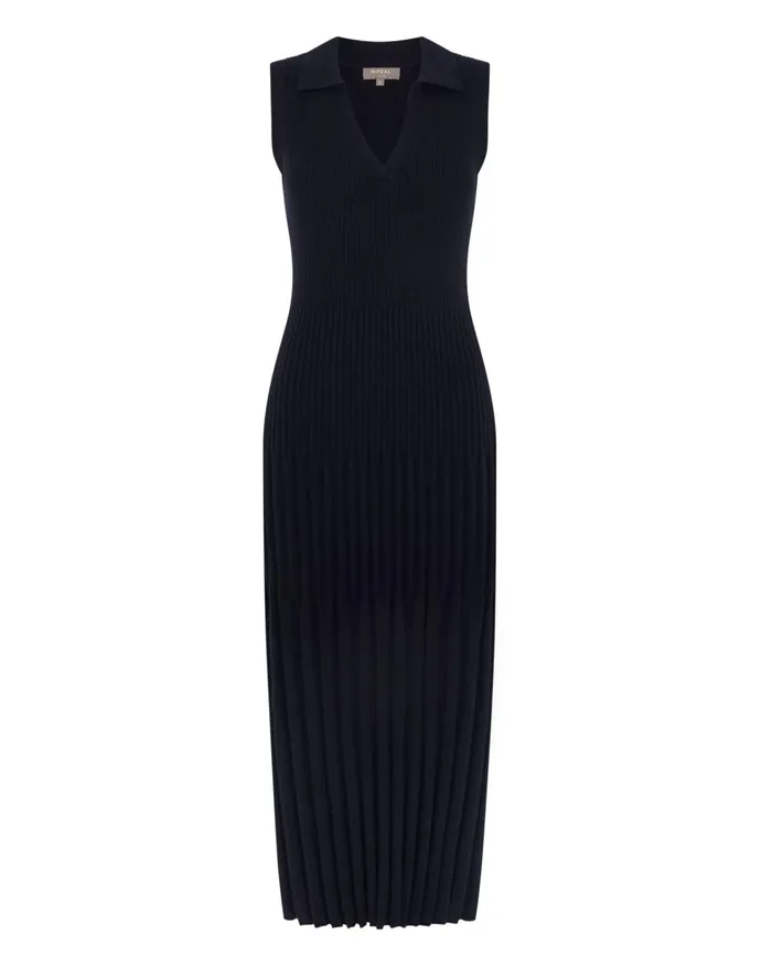 NPeal Dresses and Skirts Women Collared Rib Cashmere Dress In Navy Blue
