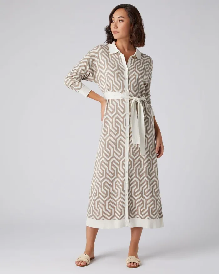 NPeal Dresses and Skirts Women Large Geo Knit Dress In Mink Brown