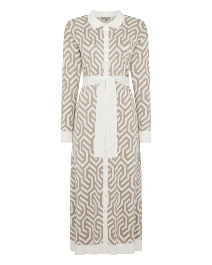 NPeal Dresses and Skirts Women Large Geo Knit Dress In Mink Brown