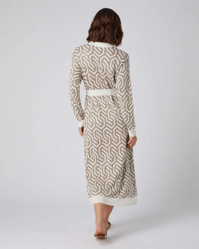 NPeal Dresses and Skirts Women Large Geo Knit Dress In Mink Brown