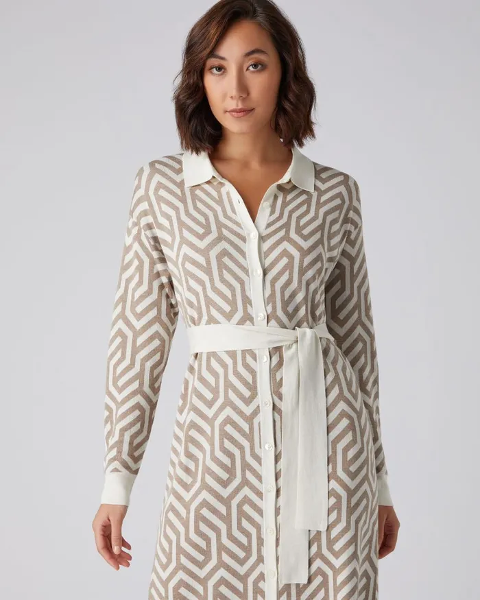 NPeal Dresses and Skirts Women Large Geo Knit Dress In Mink Brown