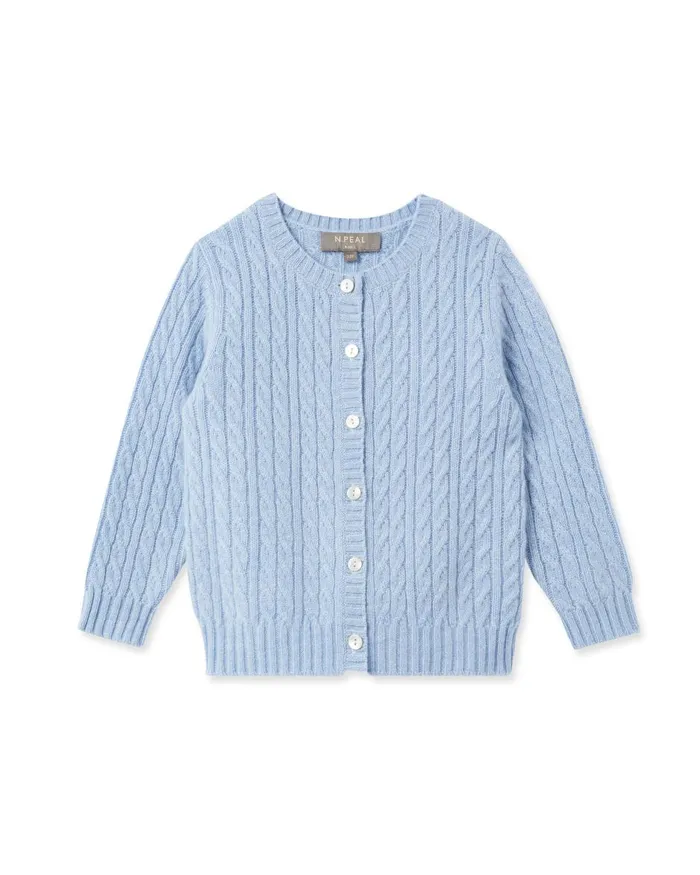 NPeal Girls Children Cable Cashmere Cardigan In Cornflower Blue