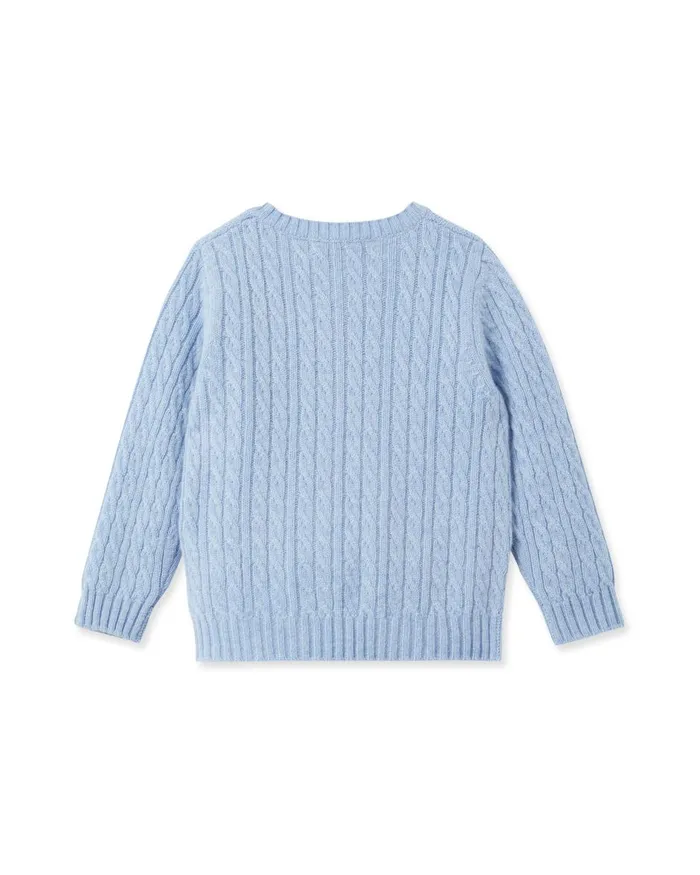 NPeal Girls Children Cable Cashmere Cardigan In Cornflower Blue