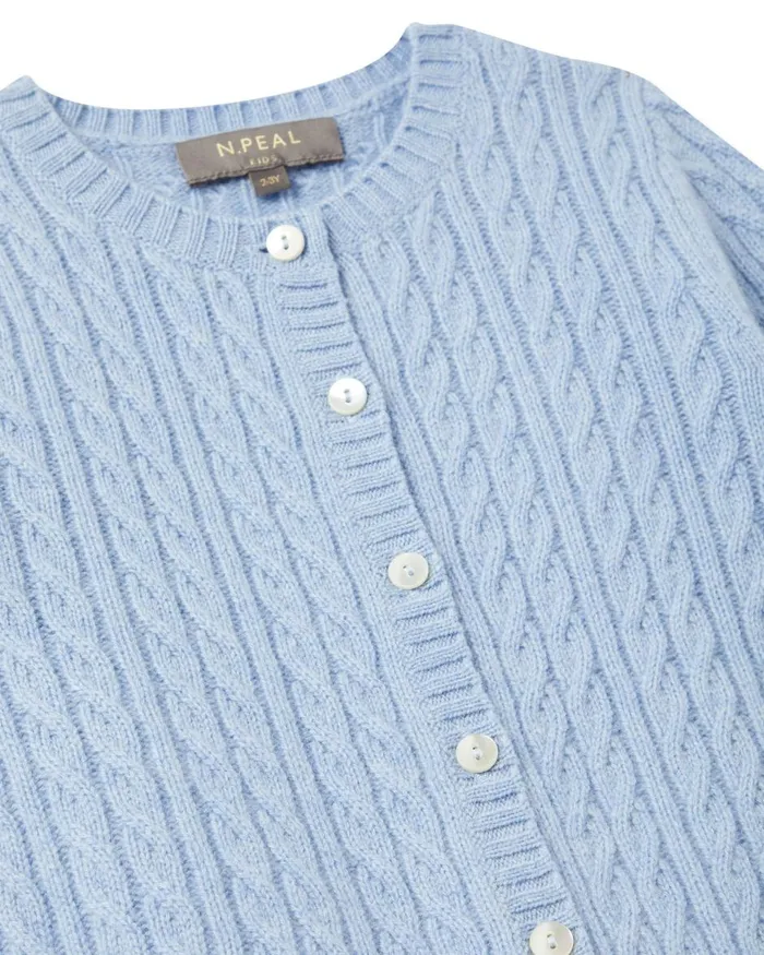 NPeal Girls Children Cable Cashmere Cardigan In Cornflower Blue
