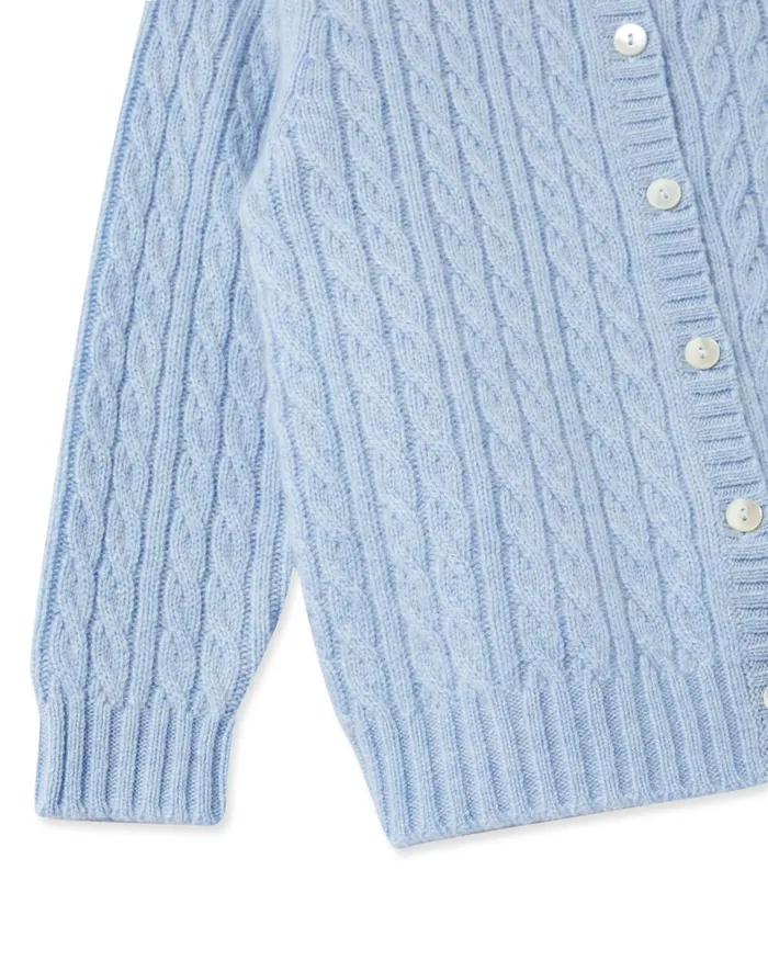 NPeal Girls Children Cable Cashmere Cardigan In Cornflower Blue