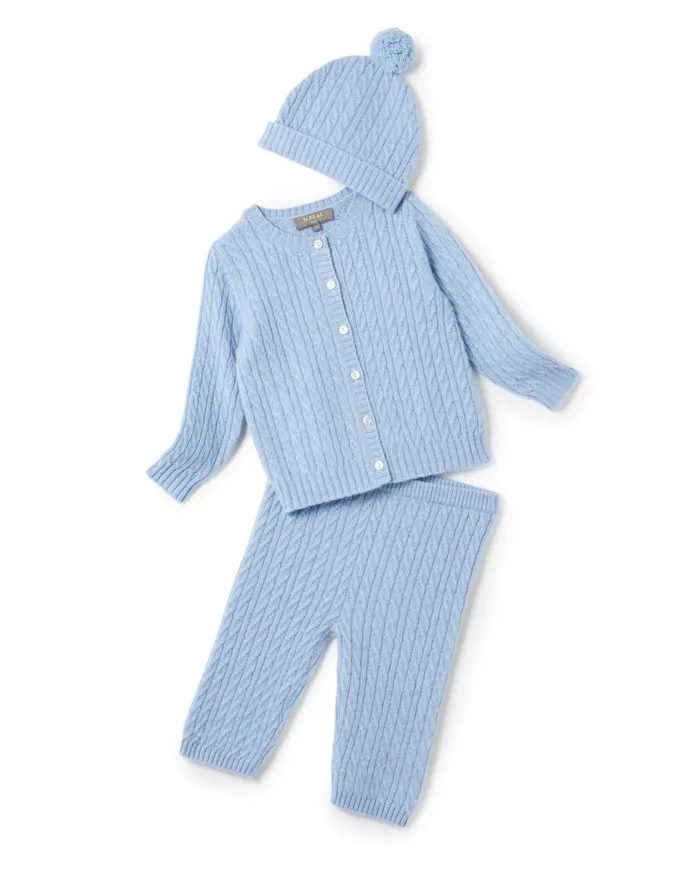 NPeal Girls Children Cable Cashmere Cardigan In Cornflower Blue