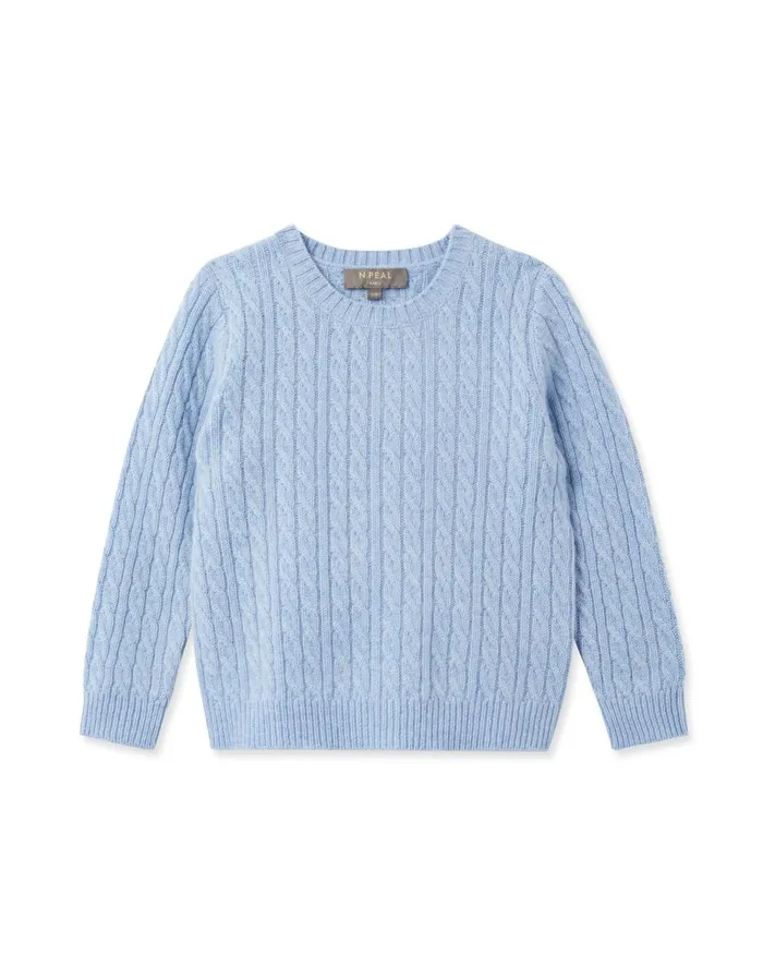 NPeal Girls Children Cable Cashmere Jumper In Cornflower Blue