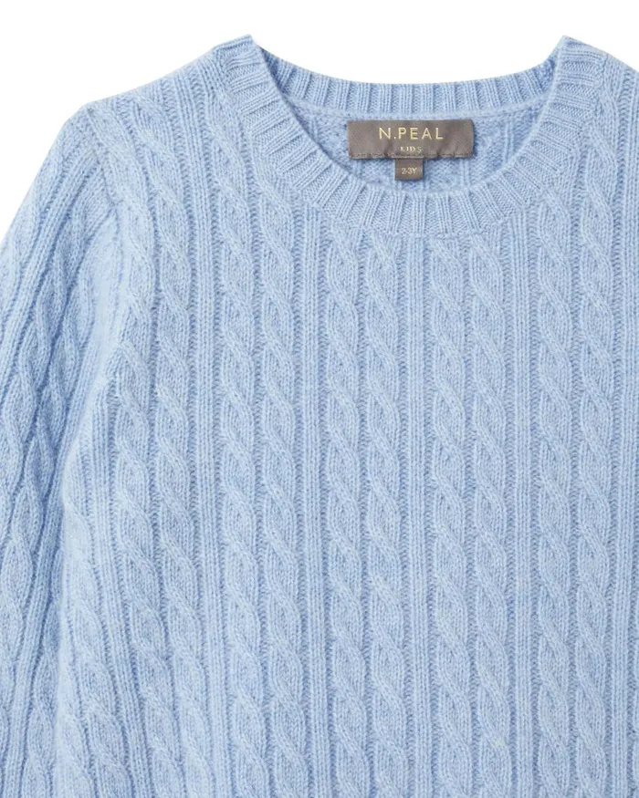 NPeal Girls Children Cable Cashmere Jumper In Cornflower Blue