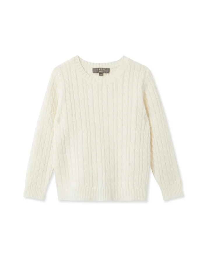 NPeal Girls Children Cable Cashmere Jumper In New Ivory White