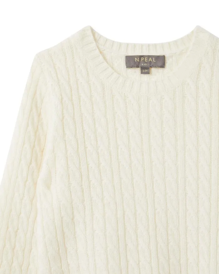 NPeal Girls Children Cable Cashmere Jumper In New Ivory White